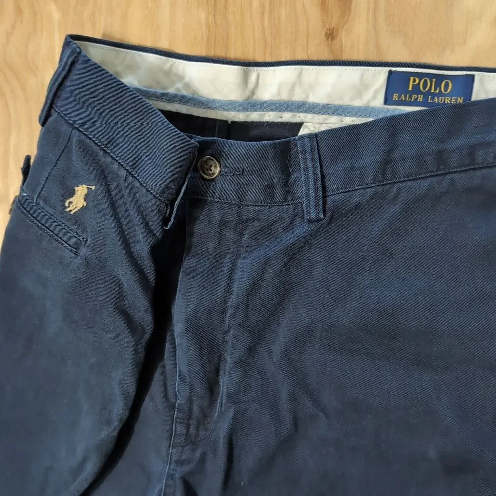 Polo Ralph Lauren Men's Flat Front Navy Blue Straight Bold‎ Logo Pants 36x30